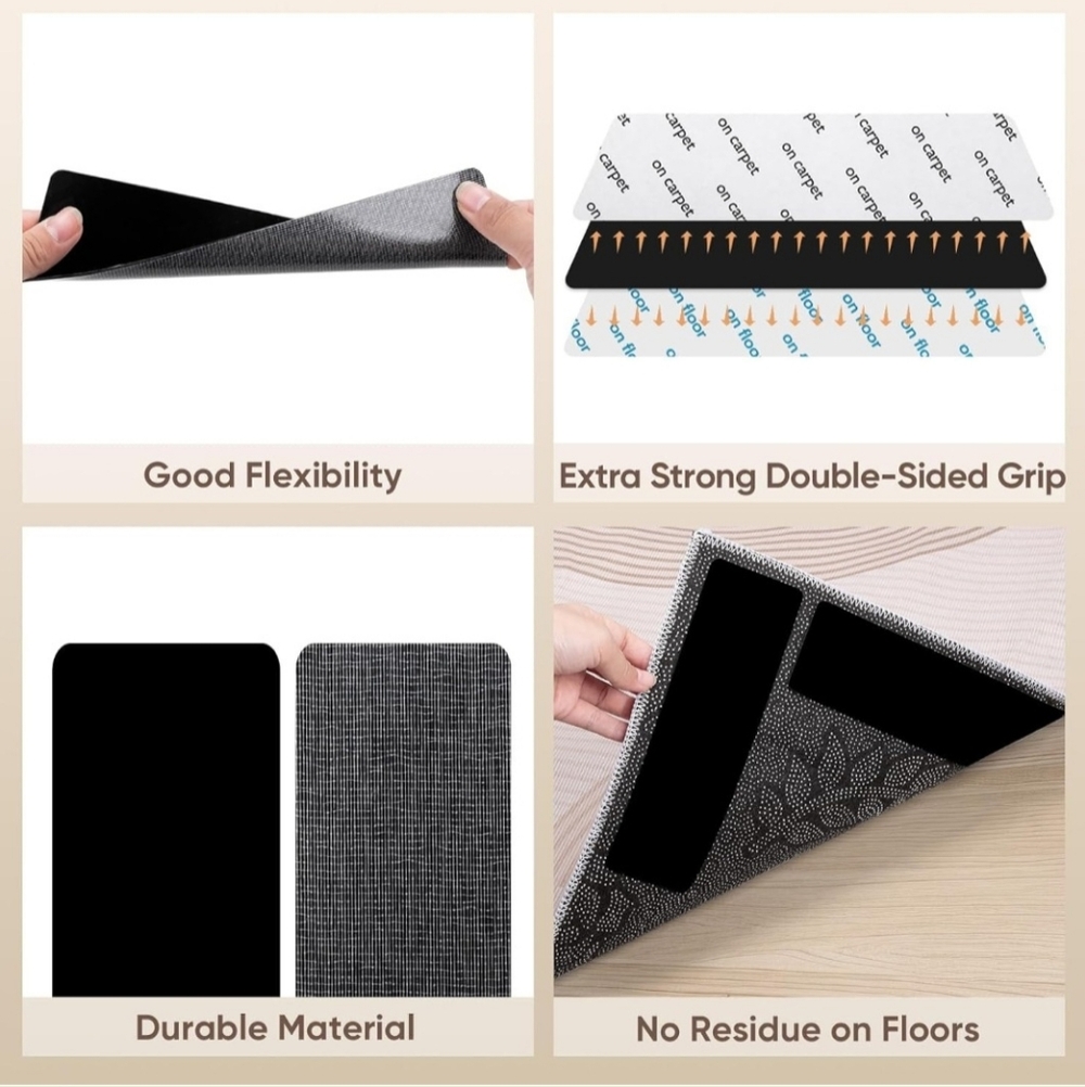 🍎 New 8 Pcs Rug Tape Double Sided Strips Anti Slip Curl Gripper Carpet No Slide